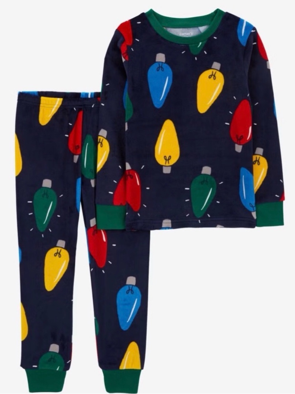 CARTER’S 6/6A Kids Navy Light Bulb Print Pajama Set - Green Trim